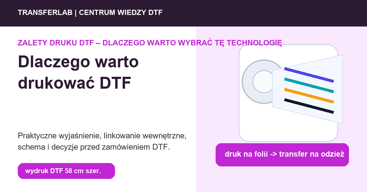 Grafika do artykuĹ‚u: dlaczego warto drukować DTF - przykĹ‚ad i schemat zastosowania druku DTF