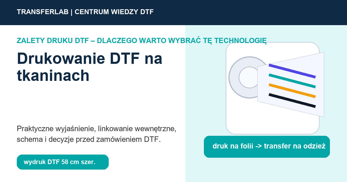 Grafika do artykułu: drukowanie DTF na tkaninach - przykład i schemat zastosowania druku DTF