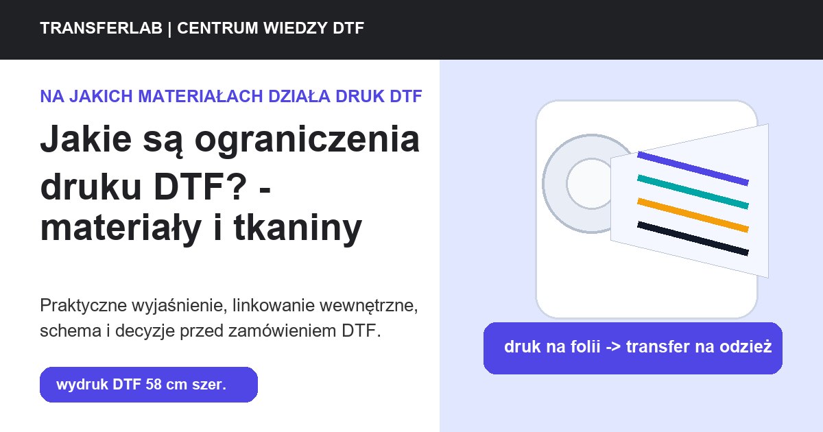 Grafika do artykuĹ‚u: Jakie są ograniczenia druku DTF? Granice materiału, prasy i użytkowania - przykĹ‚ad i schemat zastosowania druku DTF