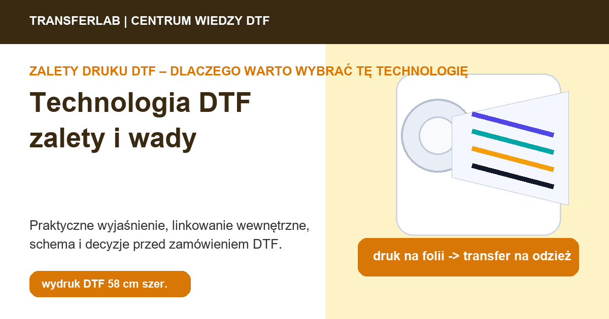 Grafika do artykułu: technologia DTF zalety i wady - przykład i schemat zastosowania druku DTF