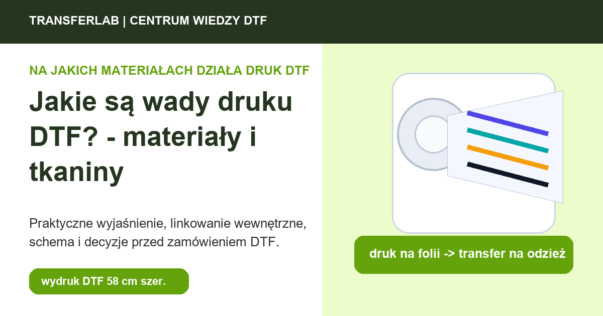 Grafika do artykuĹ‚u: Jakie są wady druku DTF? Materiałowe ograniczenia, które trzeba sprawdzić - przykĹ‚ad i schemat zastosowania druku DTF